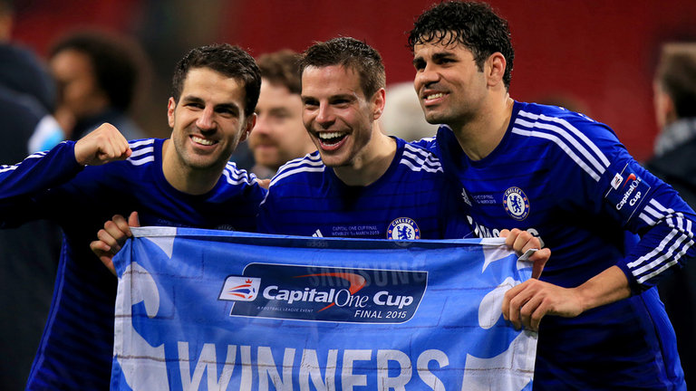 Cesc Fabregas, Cesar Azpilicueta and Diego Costa