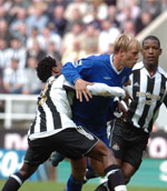 Eidur Gudjohnsen in action against Newcastle