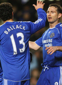 Ballack celebrates a Lampard goal
