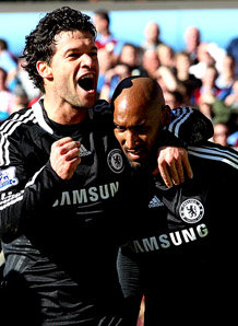 Michael Ballack and Nicolas Anelka celebrate Chelsea's goal