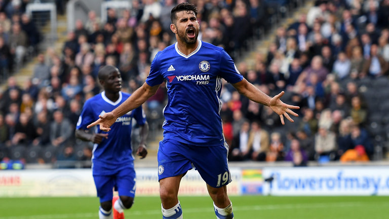 Diego Costa celebrates his goal