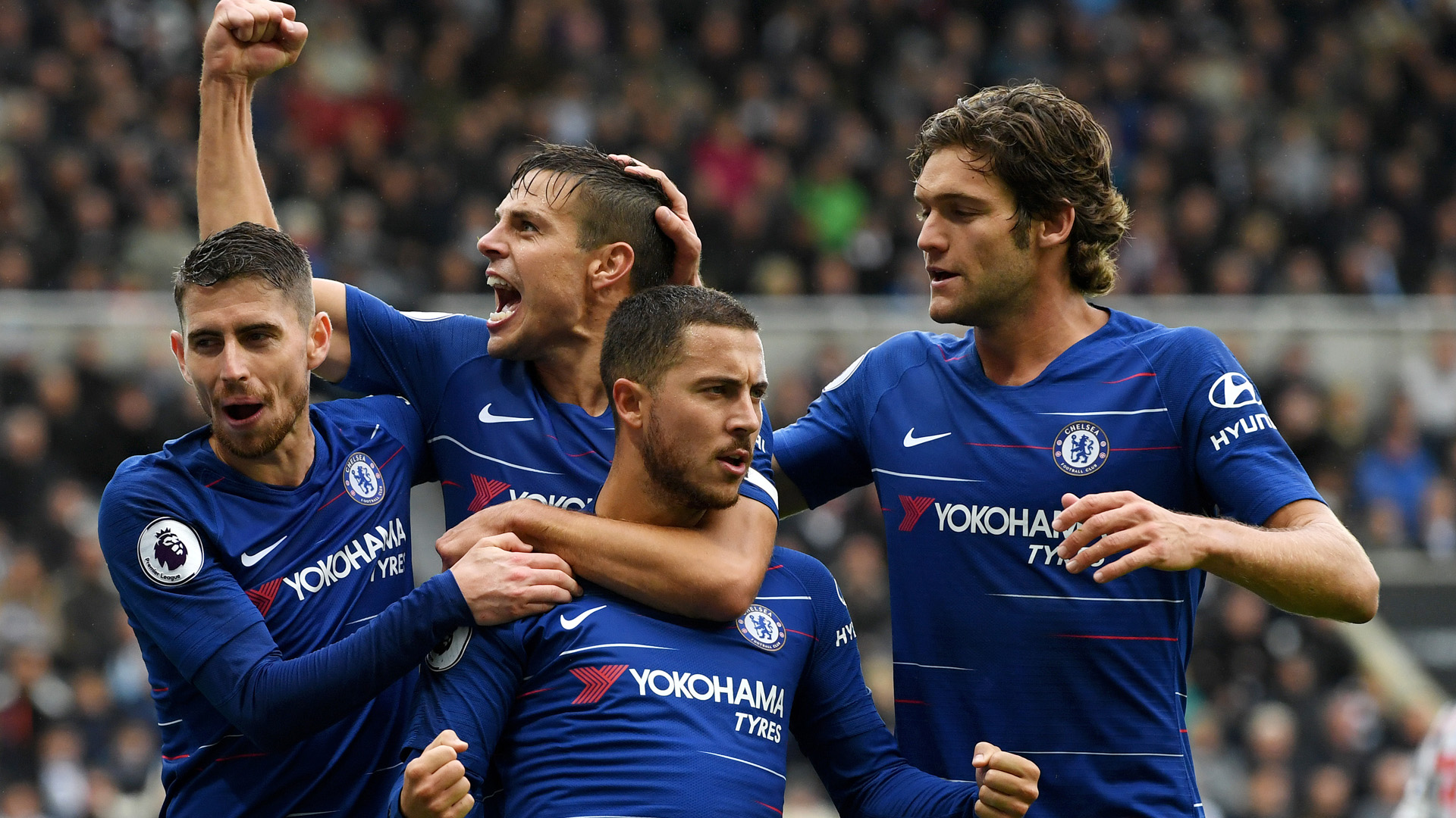 Celebrations after Eden  Hazard's goal