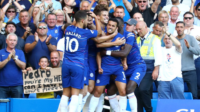 Pedro scores Chelsea's first goal