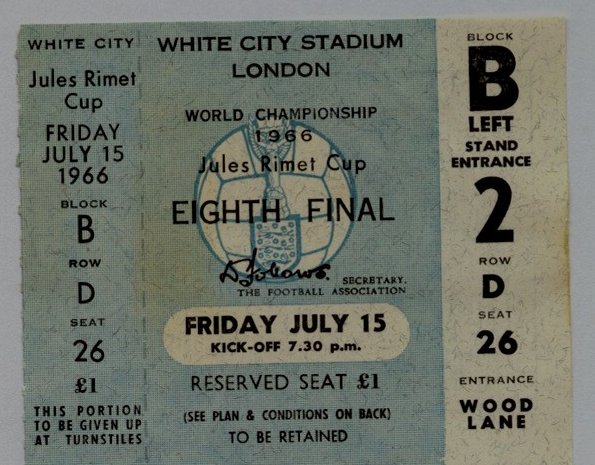 An unused ticket from one of the World Cup Final games played in London in 1966. 