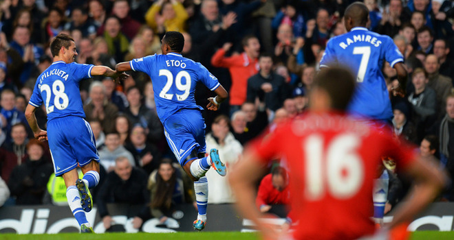 Samuel Eto'o celebrates his first goal