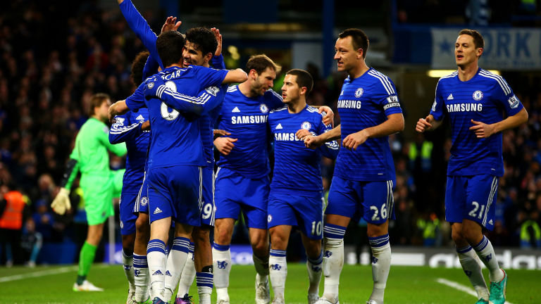 Chelsea celebrate Diego Costa's goal